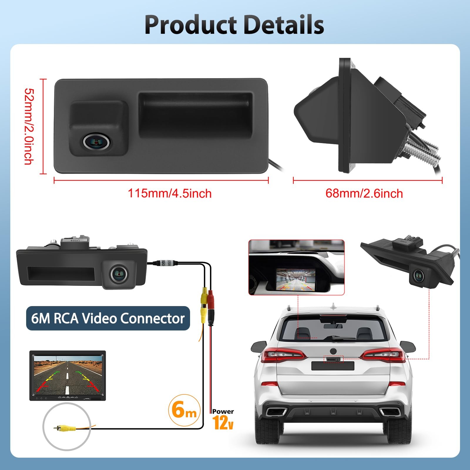 Motoris 720P HD Rear View Backup Camera with 170° Wide Angle, IP67 Waterproof…