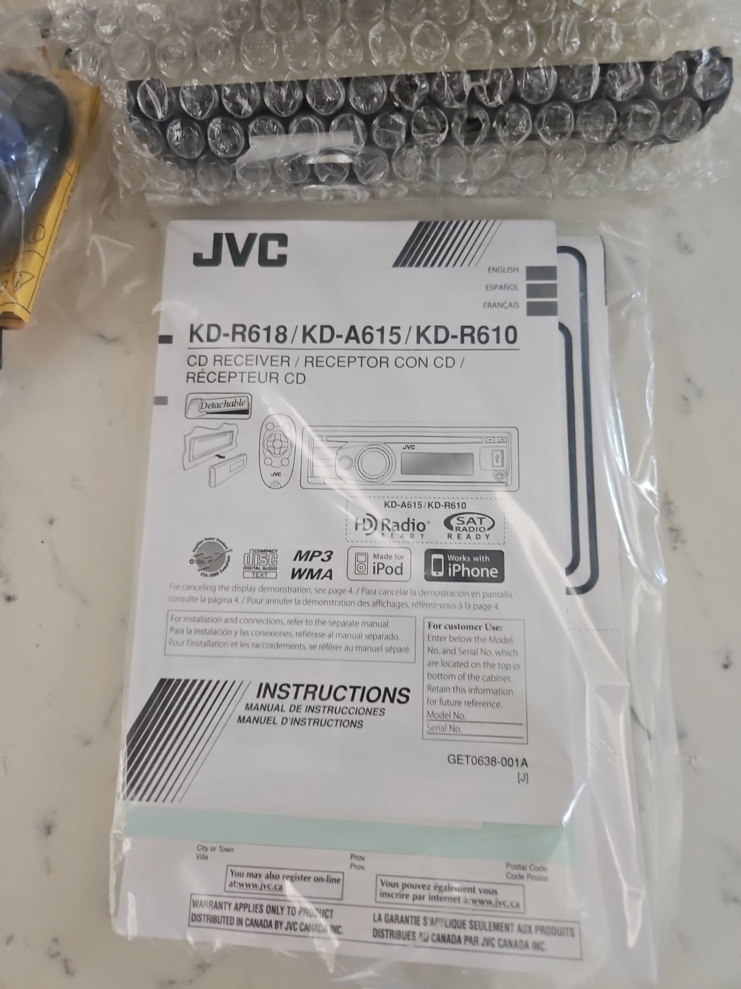 JVC KD-R610 In Dash Stereo Brand New