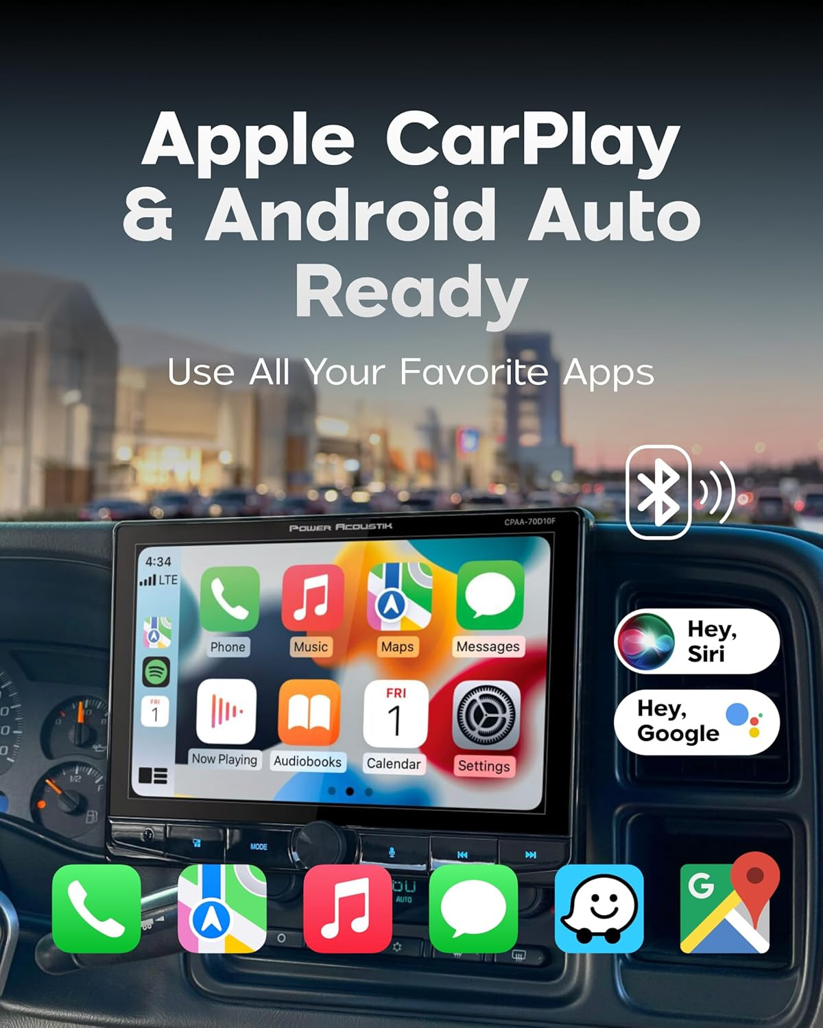 10.6″ Double DIN Car Stereo – Apple Carplay & Android Auto, Bluetooth, DVD Playe