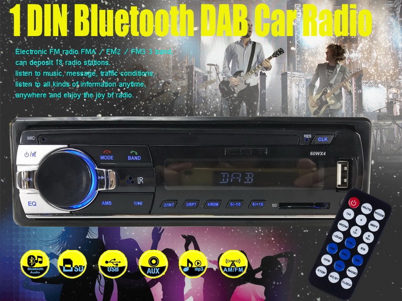 1 DIN Car Audio Player 4x60W Output DAB/FM Radio, Bluetooth, USB/AUX & MP3