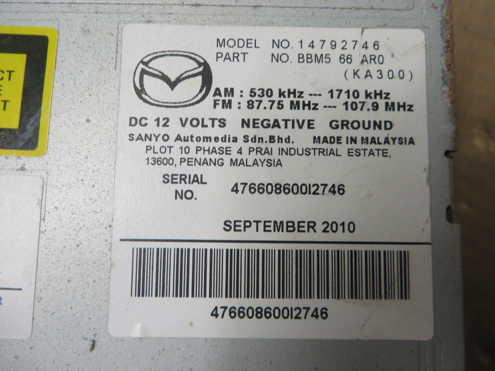 MAZDA 3 10 11 12 13 RADIO AUDIO AM FM CD mp3 FACTORY DASH UNIT OEM # 14792746
