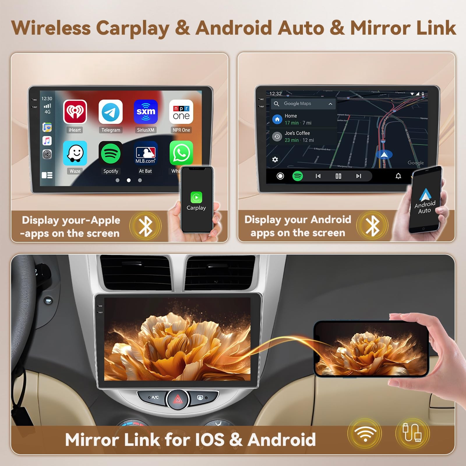 9″ Touchscreen Wireless Carplay Android Auto Stereo for 2012-2017 Hyundai Accent