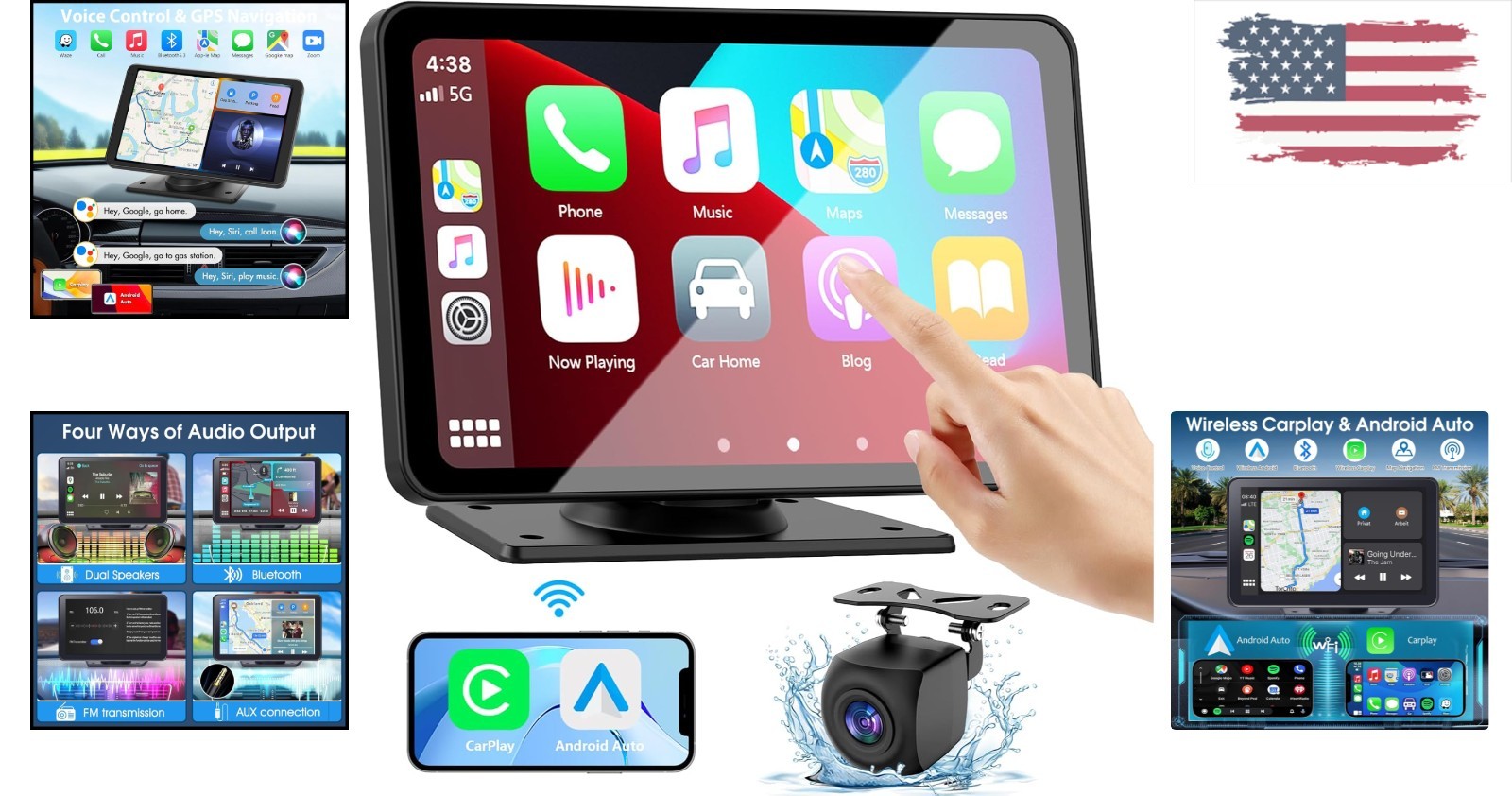 2025 Upgrade: 7” Wireless Carplay Screen with GPS Navigation & Audio Output