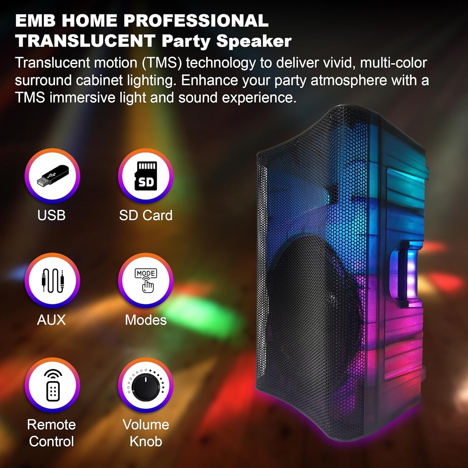 EMB 5000W 15″ Rechargeable DJ PA KARAOKE Party Powered Speaker Stand, Bluetooth