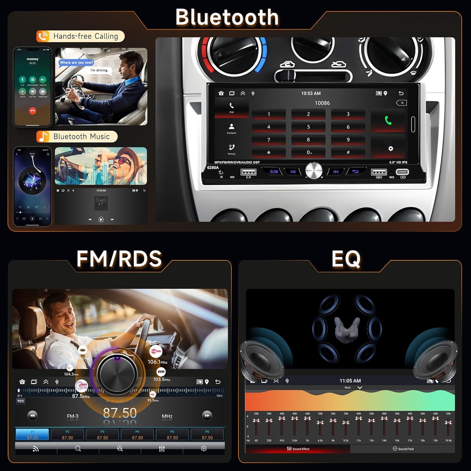 2+64GB Single Din Car Stereo Wireless Apple CarPlay 6.9 touchscreen BT Radio USB