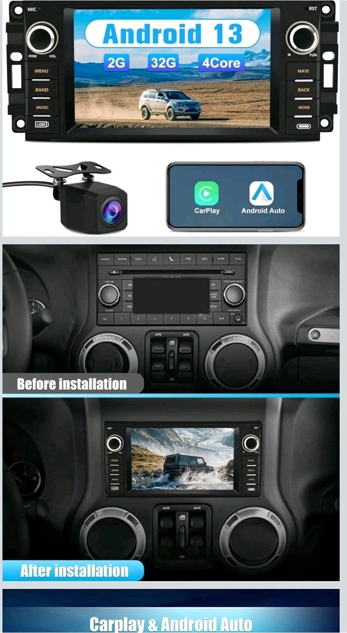Android 13 Car Stereo 7″ Touch Screen 2+32GB for Jeep Dodge Chrysler RAM GPS BT