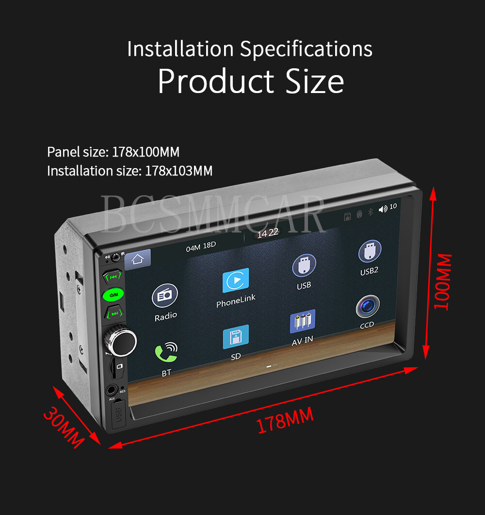 Car Radio Stereo For Apple Carplay 7in Double DIN MP5 Player FM AUX-IN W/Camera