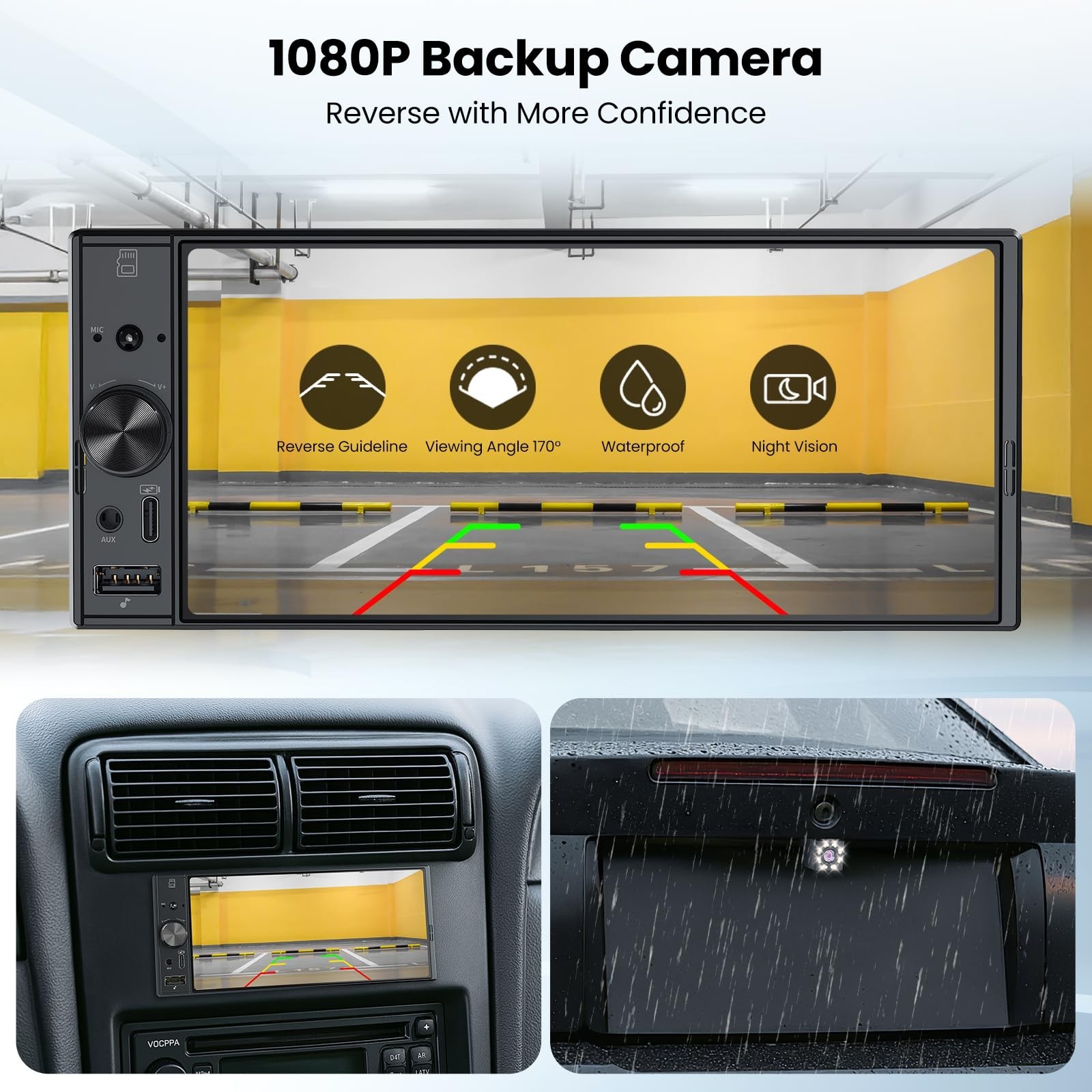 6.9″ Single Din Car Stereo with Apple CarPlay, Android Auto, Bluetooth 5.3, 1080