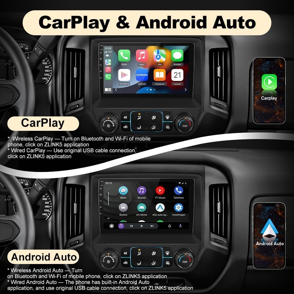 10.1″ 8Core 4+64G Android Auto Carplay for 2014-2018 Chevy Silverado GMC Sierra