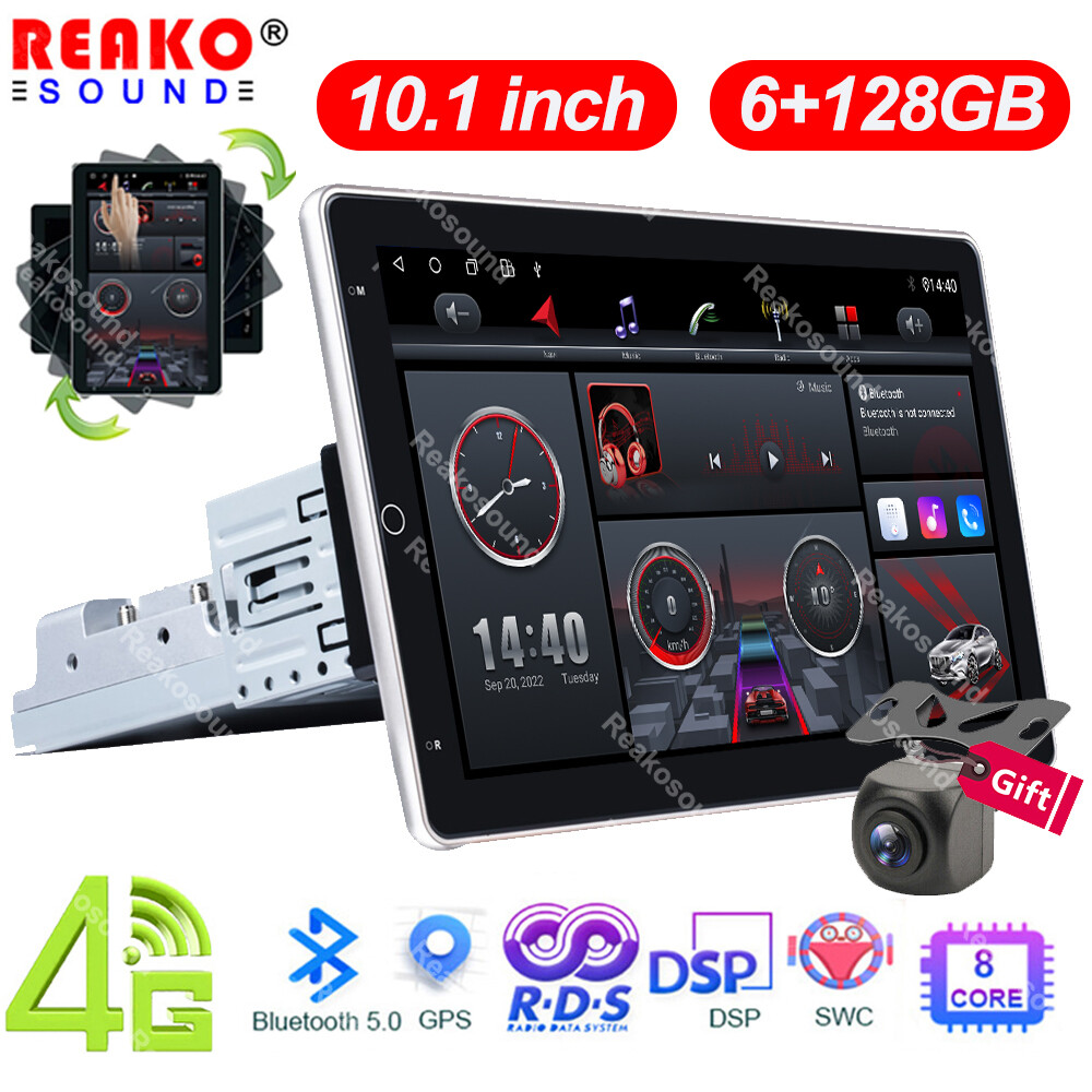 6+128GB Single 1Din Rotatable CarPlay 10.1″ Car GPS AM Stereo Radio QLED DSP GPS