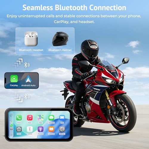 6.25″ Wireless Motorcycle CarPlay Screen with Android Auto,Built-in TPMS,IP67