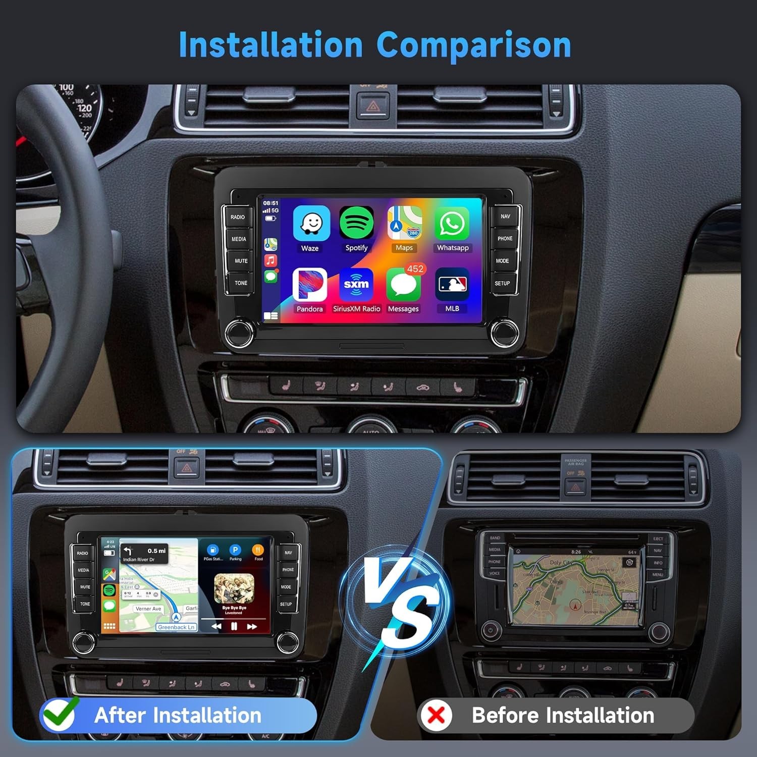 Upgrade Your VW with 4G+64G Android Stereo – Wireless CarPlay, 7” Display