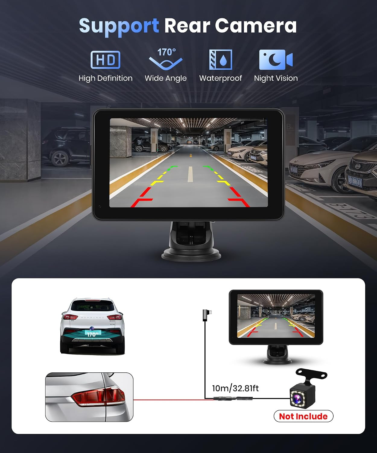 Podofo Wireless Carplay Screen for Car,7Inch 1080P HD IPS Touch Screen Portable