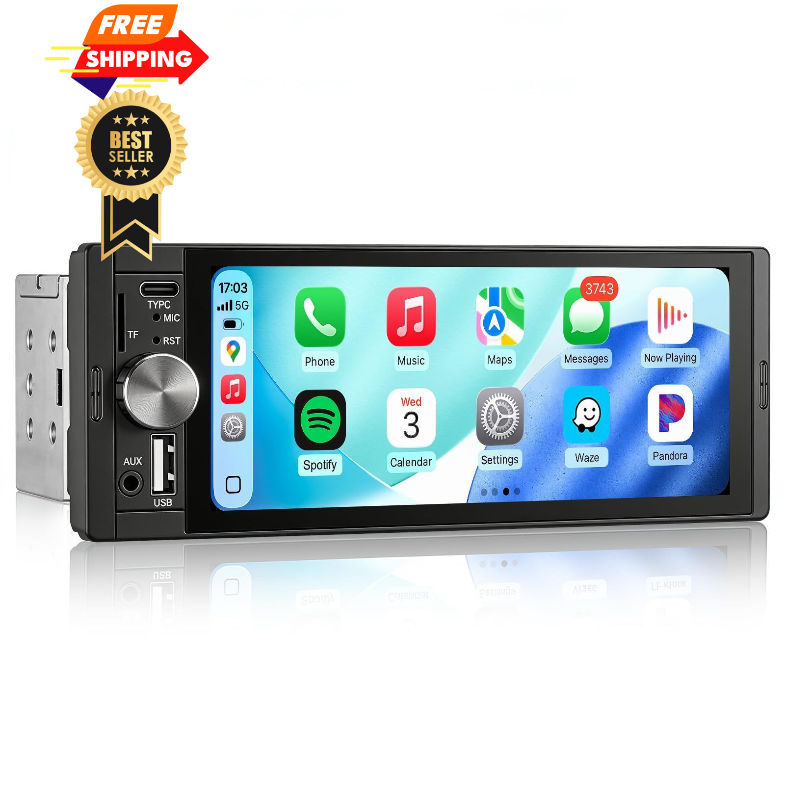 AINAVI 6.36 Inch Single Din Touchscreen Car Stereo Carplay Android Auto