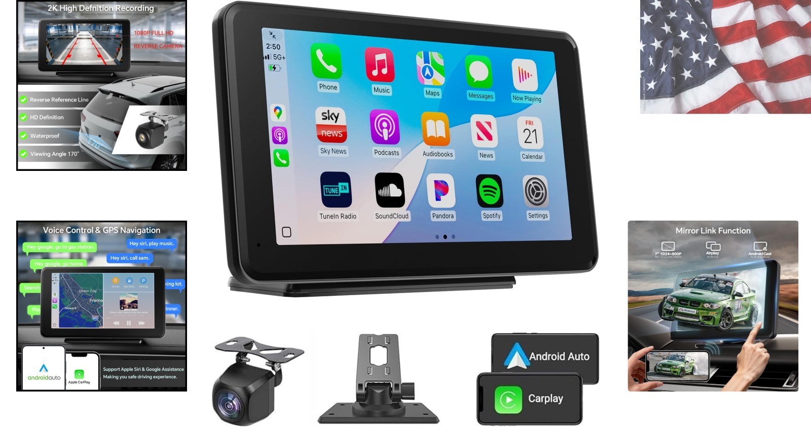 Portable 7-Inch Touchscreen Car Stereo: Bluetooth, GPS & Backup Camera Included