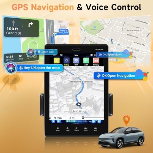 9.5″ CarPlay Android Auto Single DIN Stereo Bluetooth Touchscreen Radio, Backup
