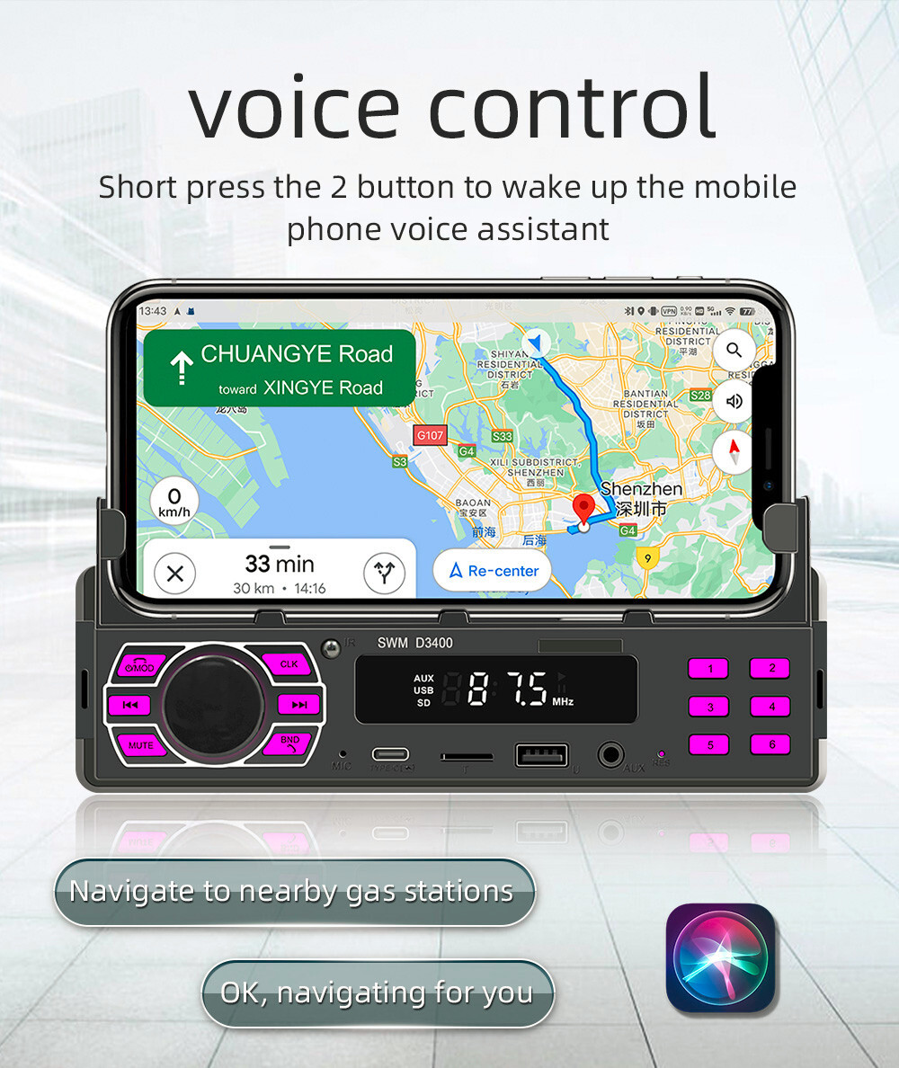 Car Radio Stereo Bluetooth AUX-In MP3 Player Stereo Digital Audio Positioner USB