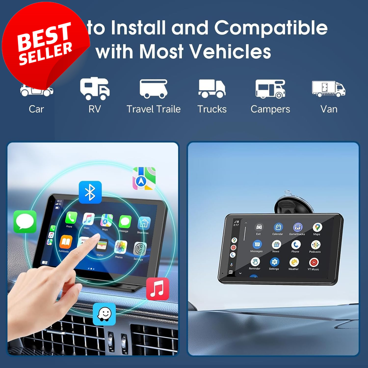 7″ Wireless CarPlay Screen Android Auto Touch Display GPS Backup Camera – US