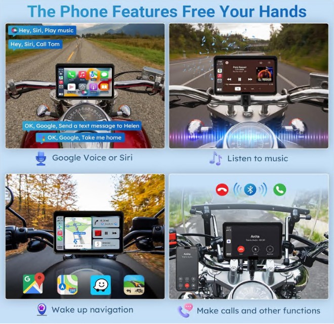 7″ Motorcycle Carplay GPS Navigation Wireless CarPlay & Android Auto Motorbike