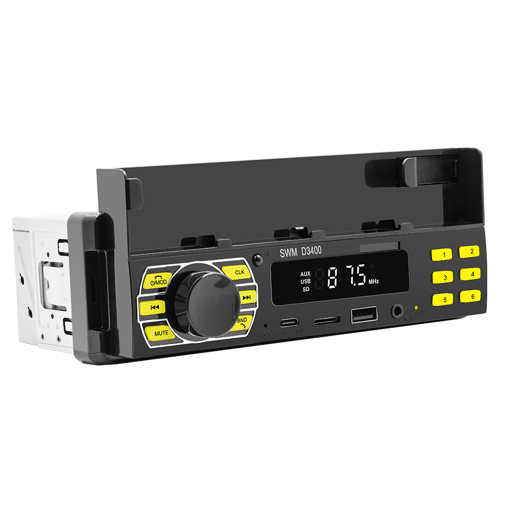 Single 1 Din Car Radio MP3 Player Bluetooth FM AUX USB Stereo With Phone Holder