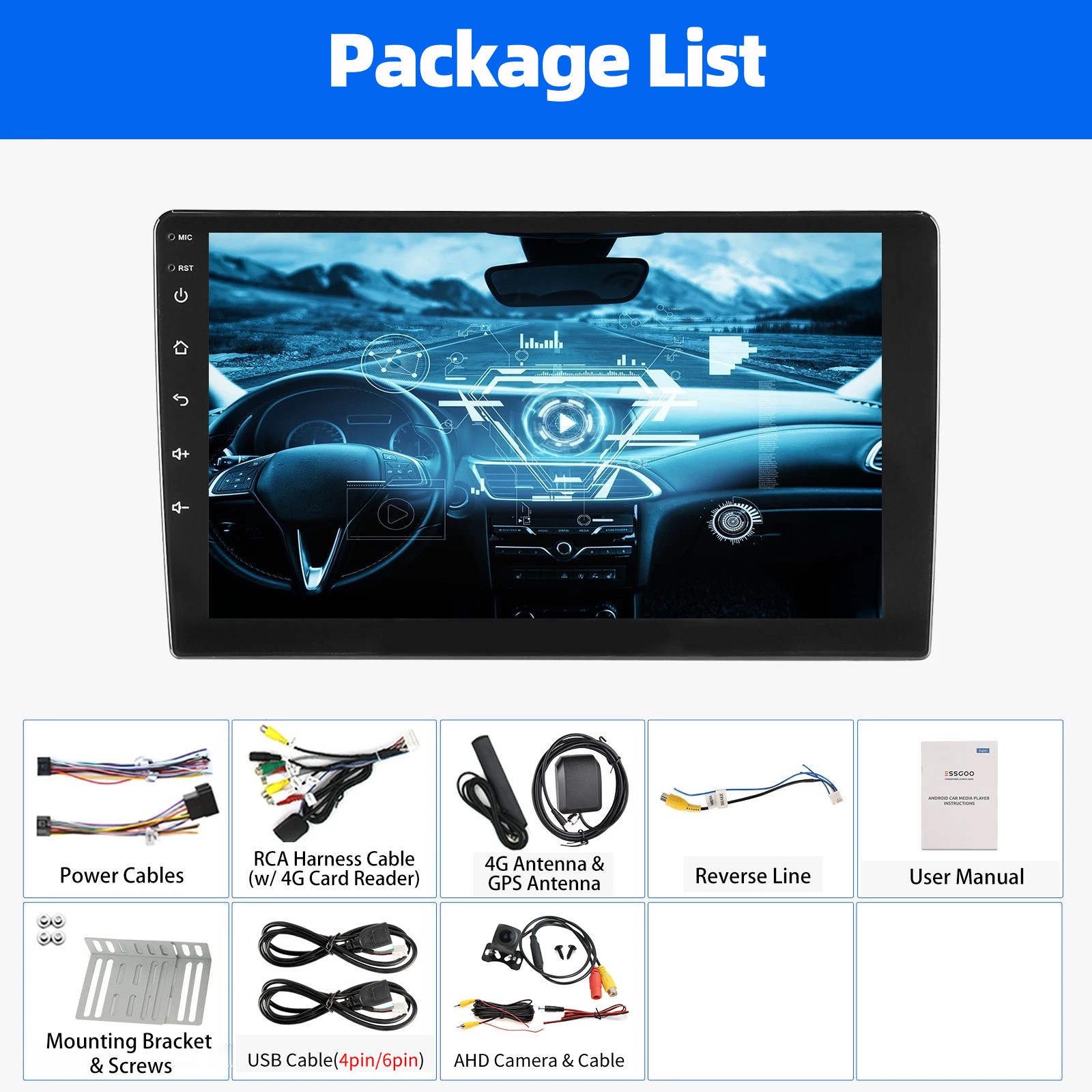 6G+128GB 8-Core Android 15 10.1″ Car Stereo Radio GPS Navi WiFi FM with Camera