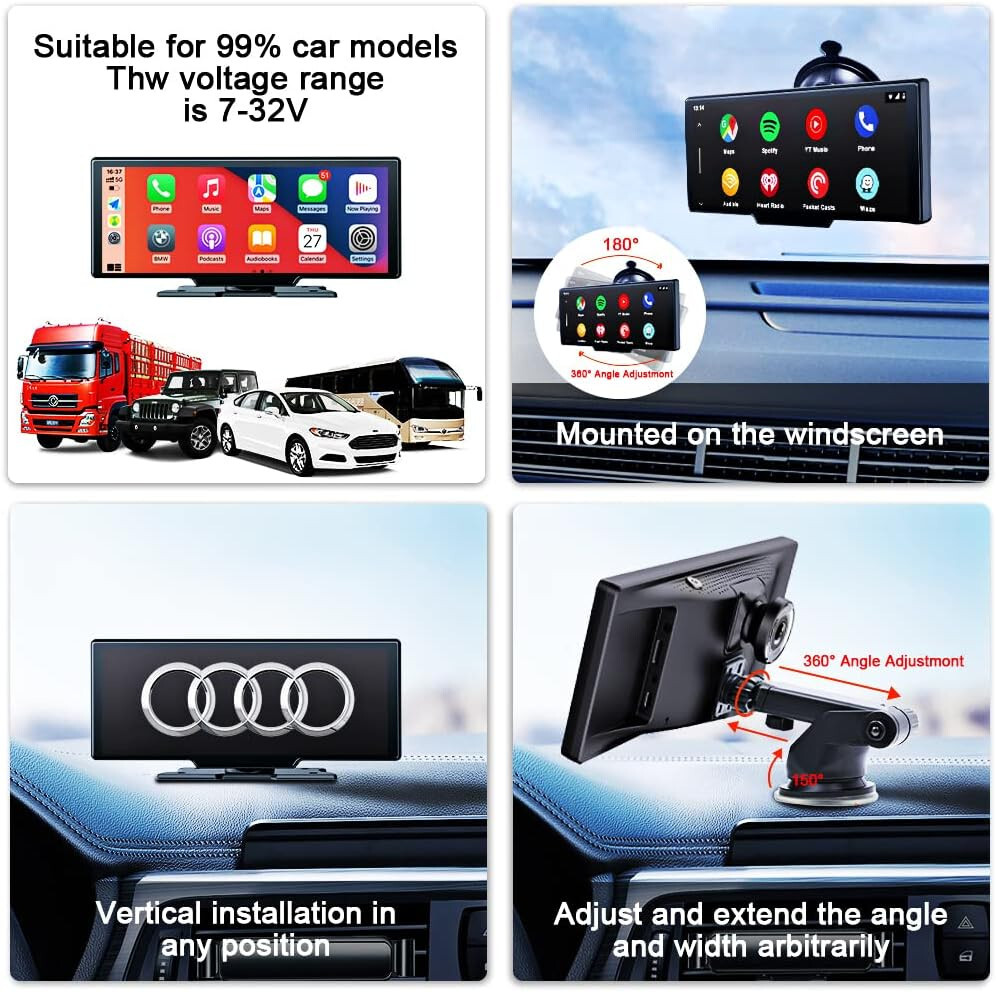 9.3″ Portable Car Radio with Dashcam, Wireless Carplay Car Stereo Android Auto