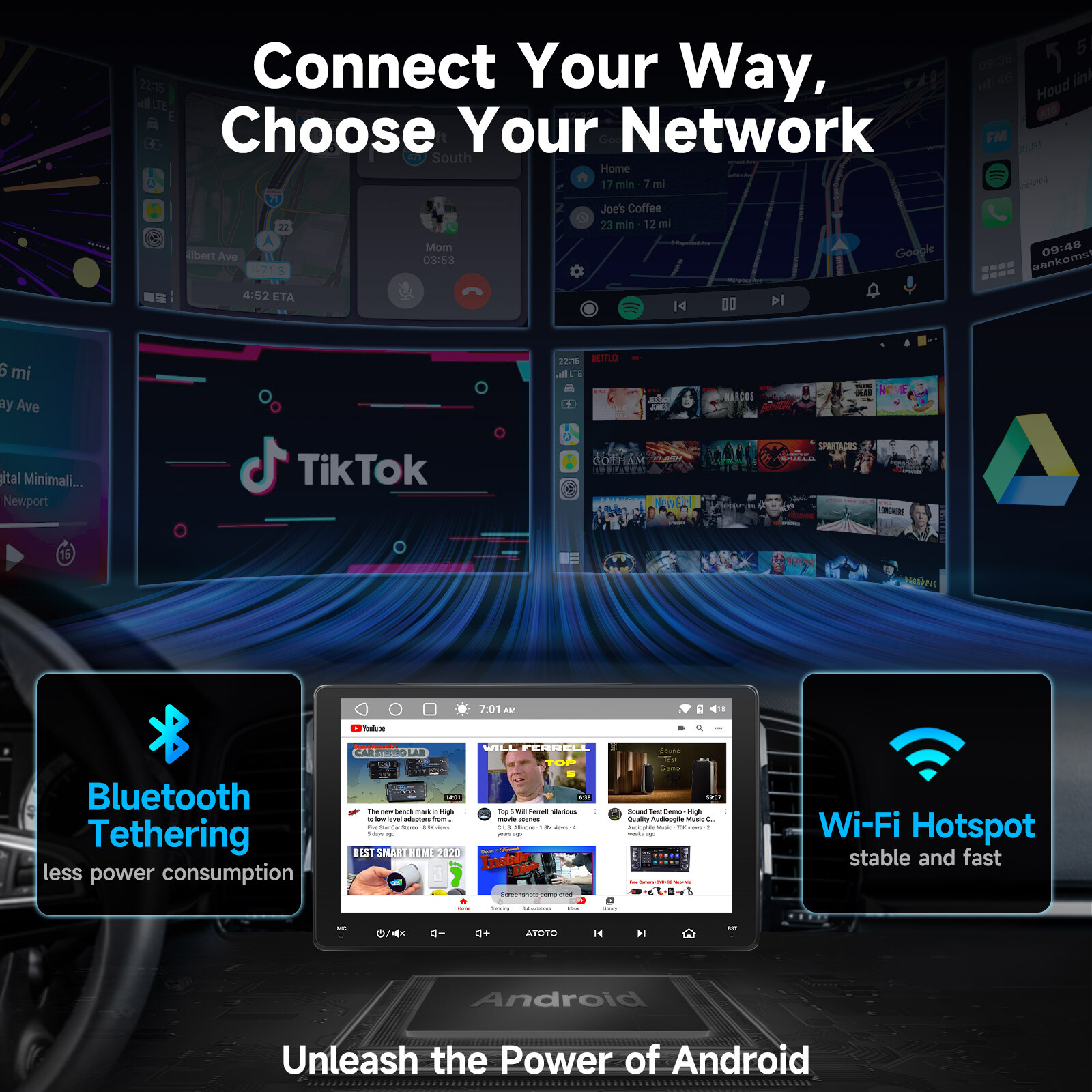 ATOTO 9″ Double Din Car Stereo SiriusXM Wireless Carplay Head Unit w/Backup Cam