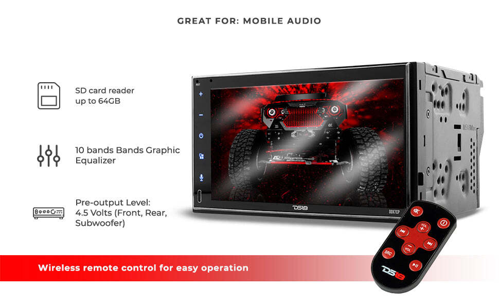 DS18 7″ Touchscreen Double 2-Din Receiver Stereo Bluetooth Apple CarPlay DDX7CP