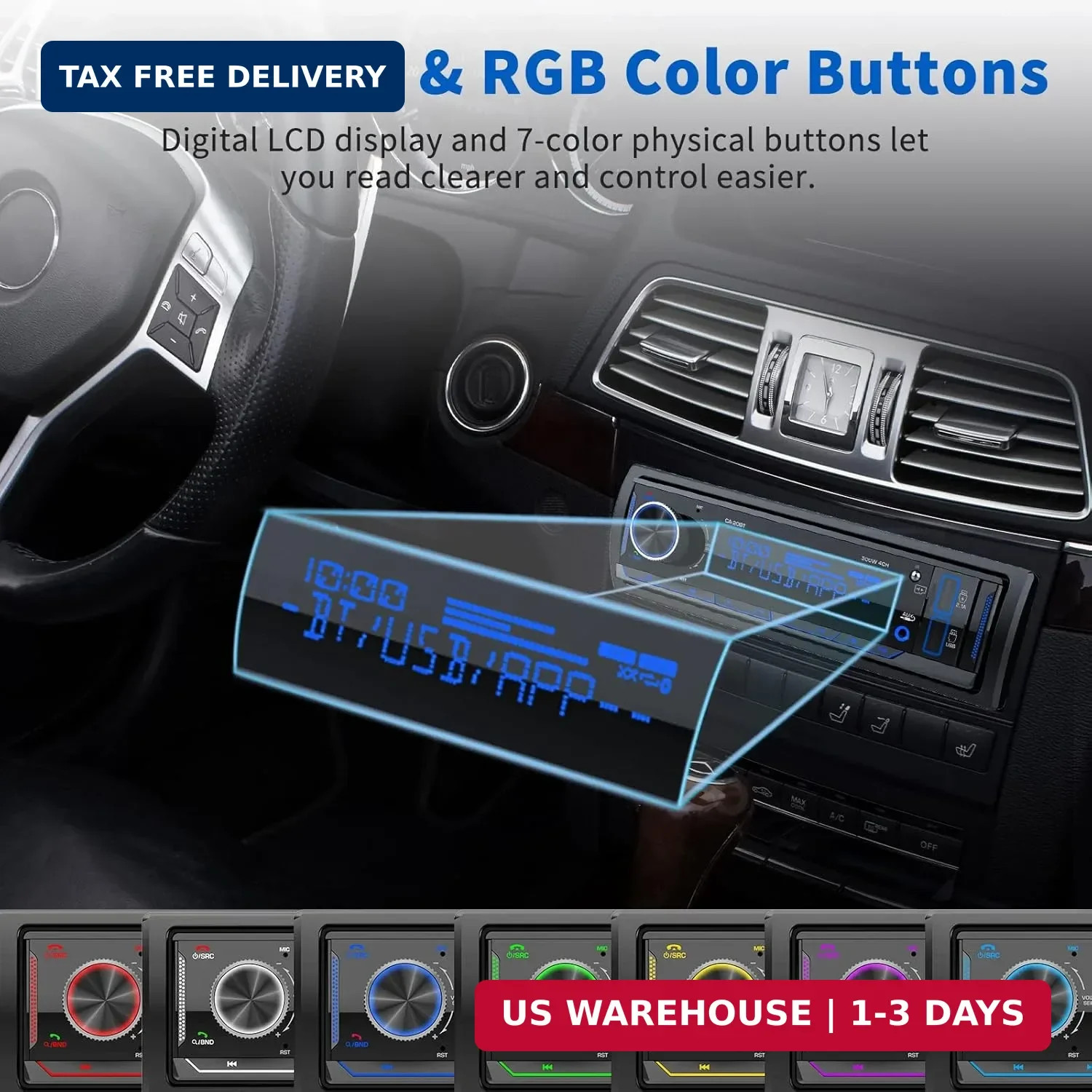 Single Din Car Stereo Receiver: Bluetooth Car Radio System – Marine Audio with L