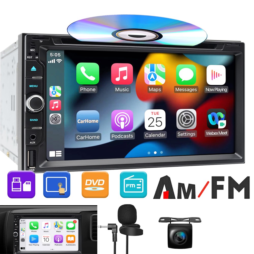 For Nissan 7″ Double 2Din Car Radio Stereo Carplay GPS CD DVD Player+BACK Camera