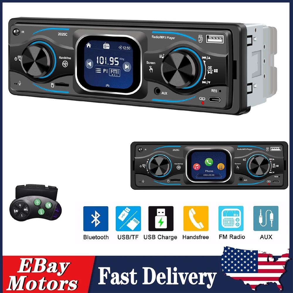 Car Stereo Single 1 DIN Radio MP3 Player Bluetooth AUX USB AM FM Audio Receiver