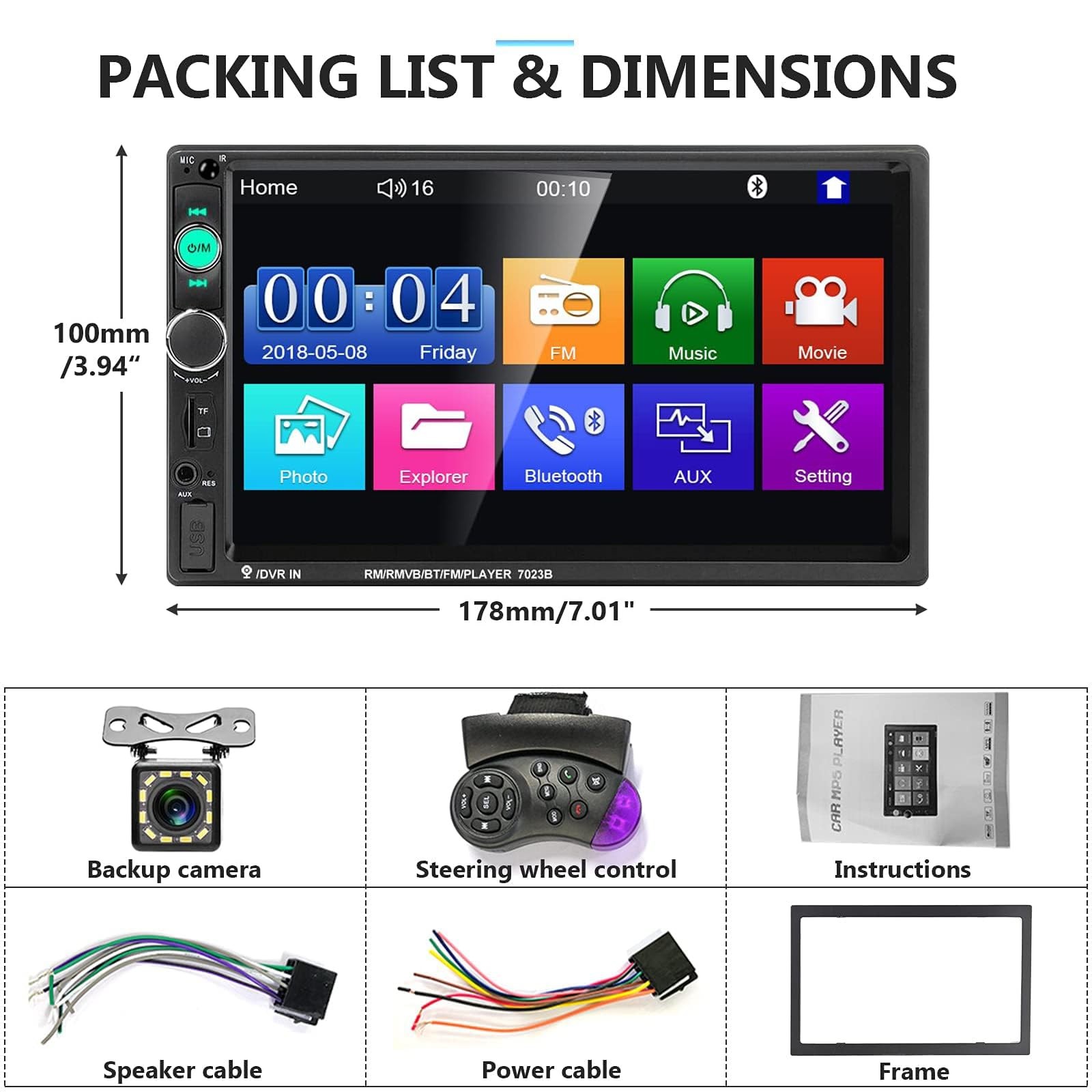 Podofo Car Stereo Double Din Radio 7 Inch MP5 Player with HD Touch…