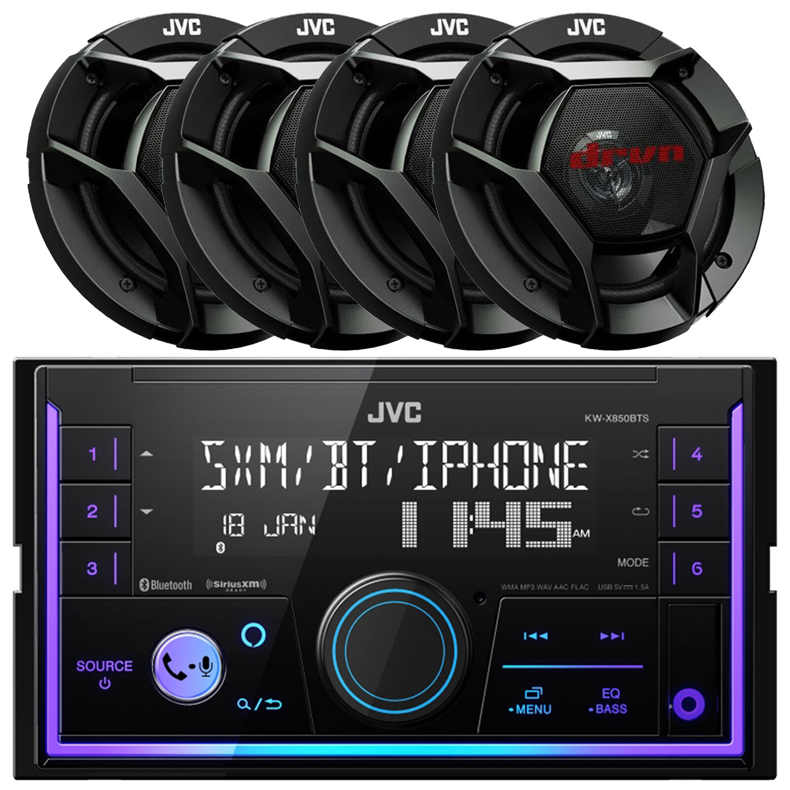In-Dash 2DIN Mechless Bluetooth Digital AV Receiver, 4x 6.5″ 2-Way 300W Speakers