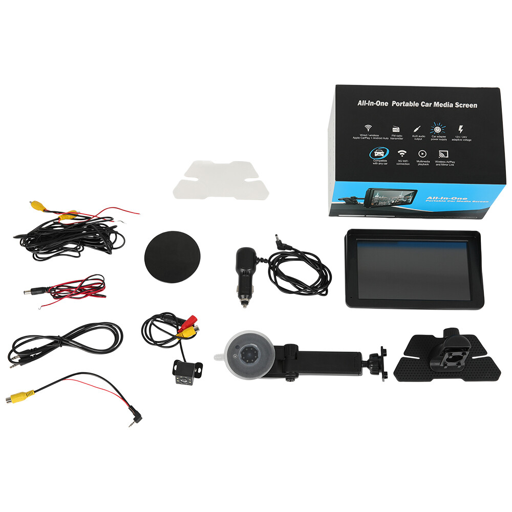7″ Portable Touch Screen Wireless CarPlay Android Auto Car FM Radio AUX +Camera