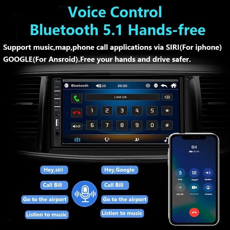 Elegant 7-Inch Car Stereo with Touchscreen, Backup Camera & Subwoofer Support