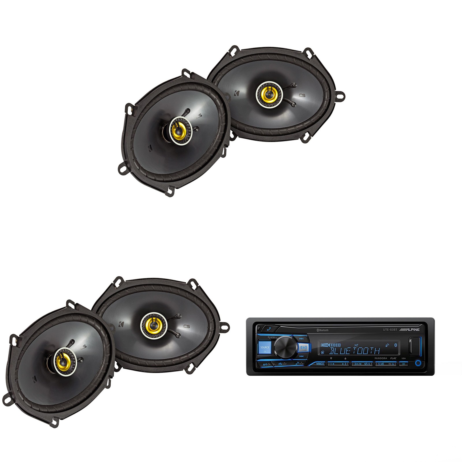 Alpine UTE-83BT Bluetooth Receiver & Kicker (2 Pair) CSC 5×7″ / 6×8″ Speakers