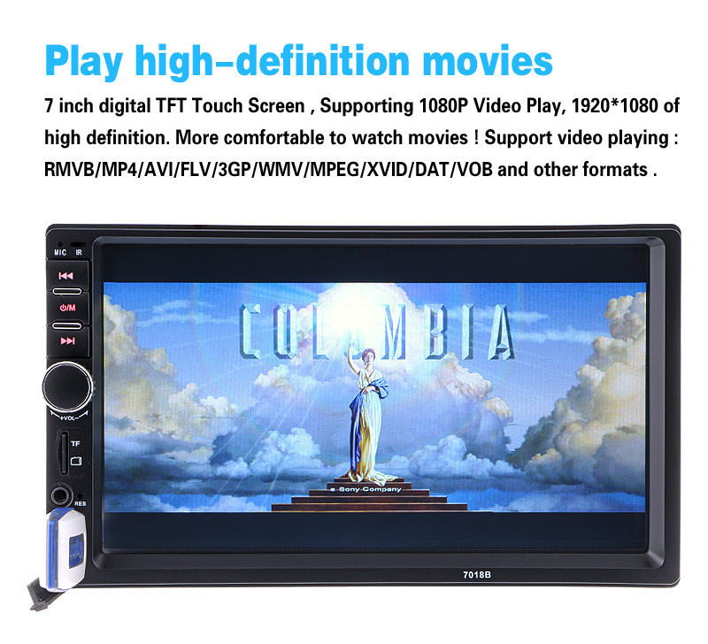 2 Din Car Radio Audio Stereo MP5 Player Support 7″ Bluetooth Touch Screen Camera
