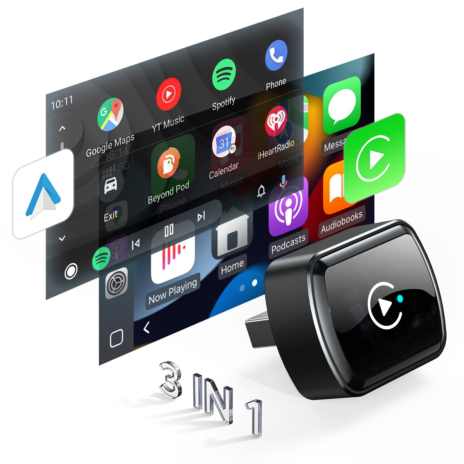 4 in 1 Mini Auto Wireless Adapter with Mirror Link Android Carplay Plug and Play