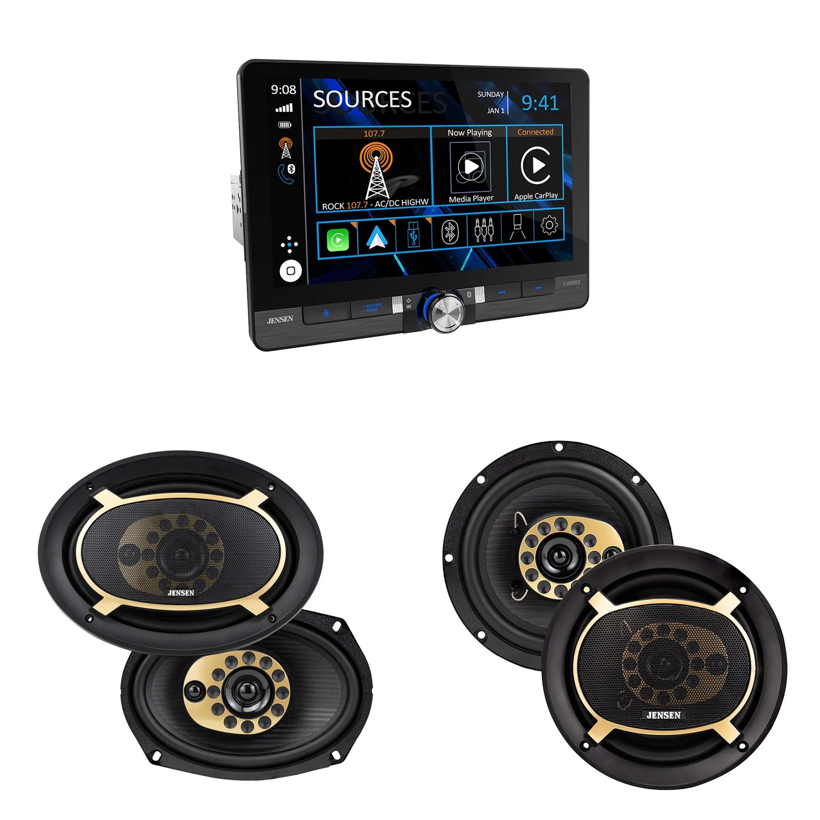 Jensen CAR813 8″ Touch Screen Digital Receiver + JS65T + JS69T Speakers