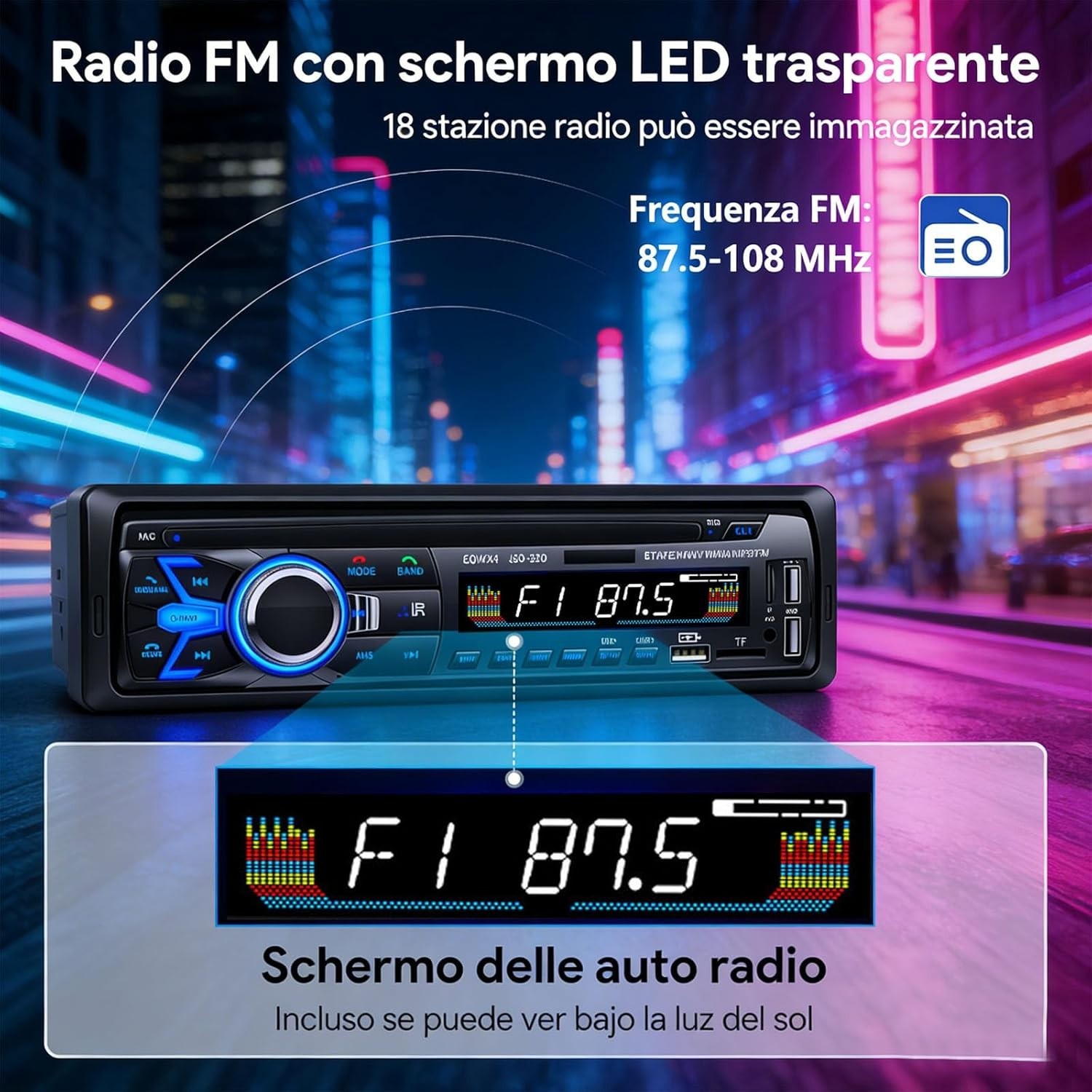 Single DIN Car Stereo Bluetooth 5.0 FM Radio USB AUX TF MP3 Player