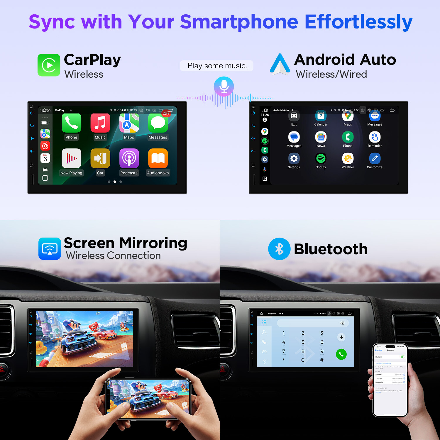 2 DIN Android 14 CarPlay Head Unit 8GB 256GB GPS DTS Sound 7″ Touchscreen WIFI