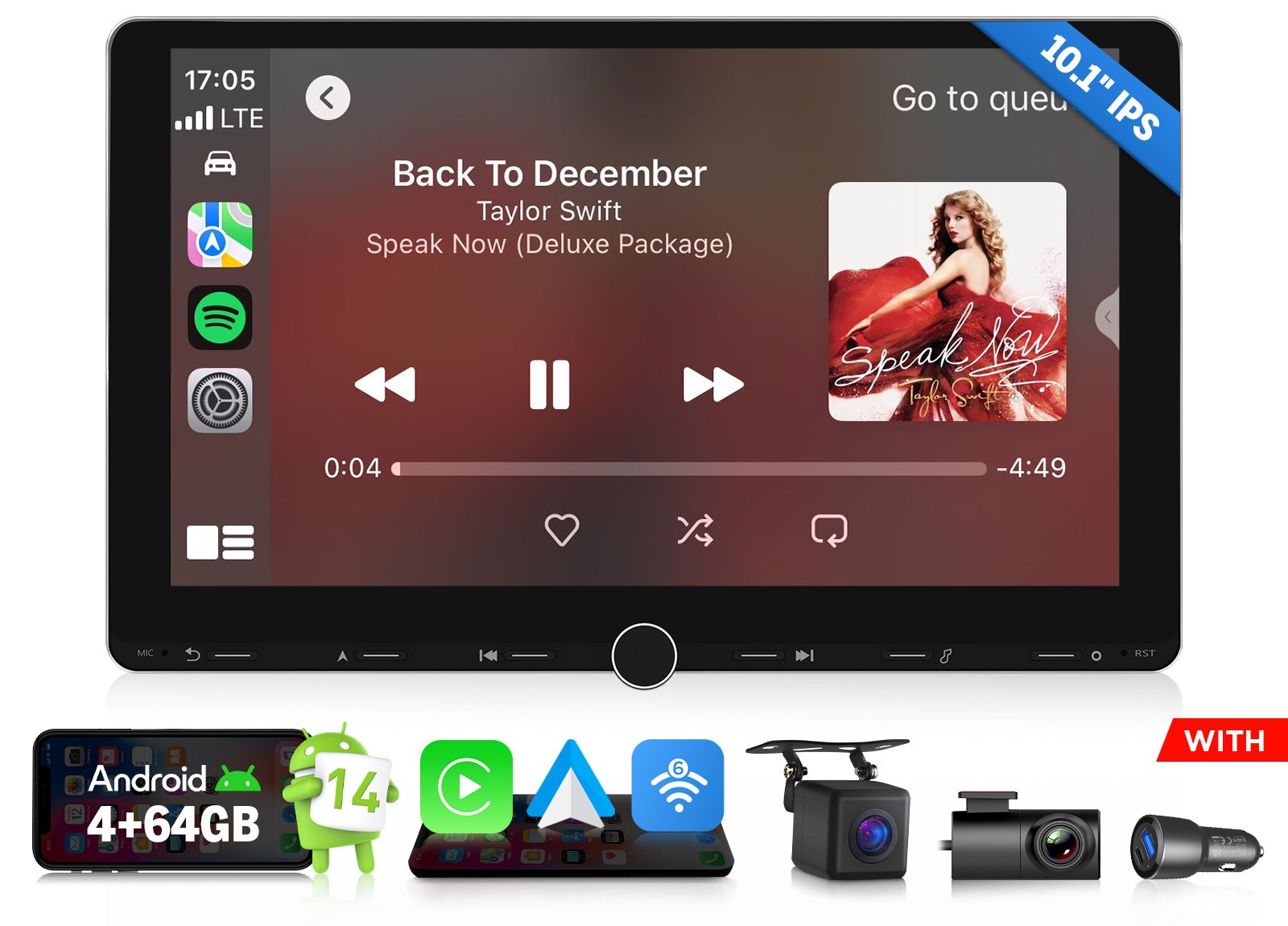 IPS Display 10.1″Android Auto Double DIN Car Radio HeadUnit Wireless CarPlay GPS