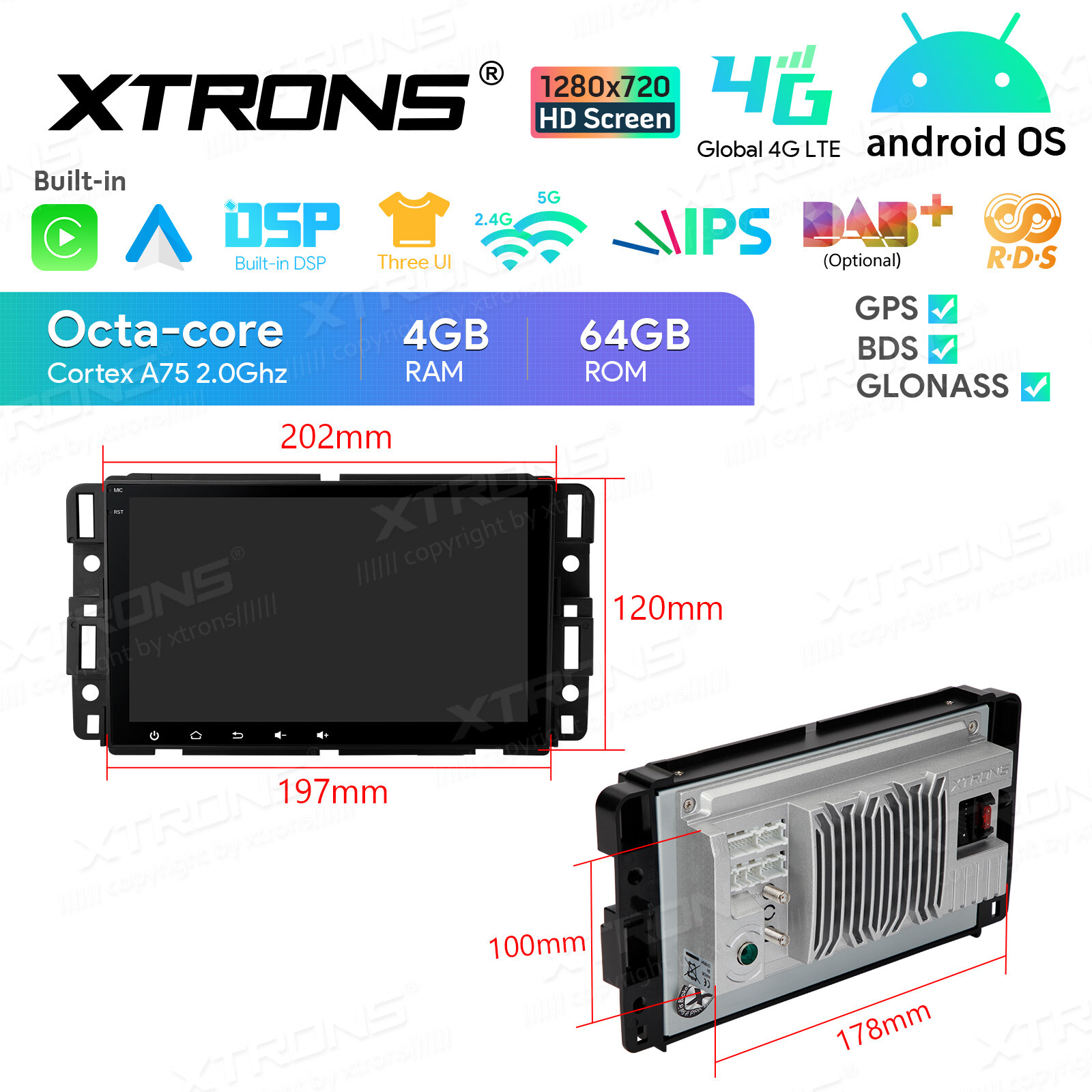 8″ Android 14 8-Core 4+64GB Car Stereo GPS Radio 4G WIFI For Chevrolet GMC Buick