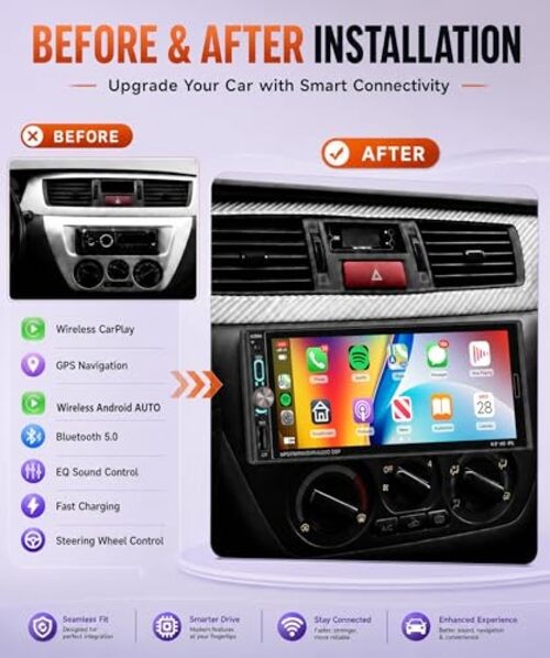 Car Stereo Single Din Wireless Carplay 6.9 inch Wireless Carplay Android auto