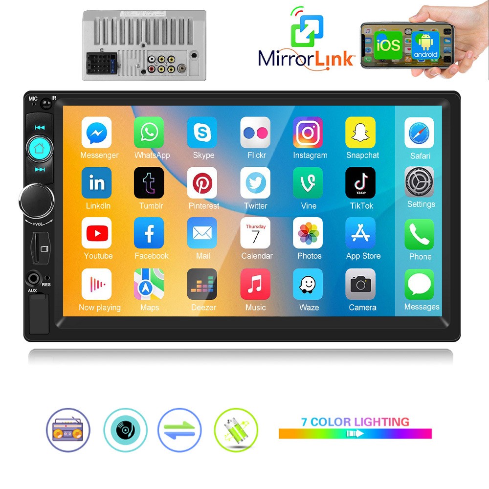 7 Inch Double 2 DIN Car MP5 Player Stereo Radio Touch Screen Mirror Link TF USB