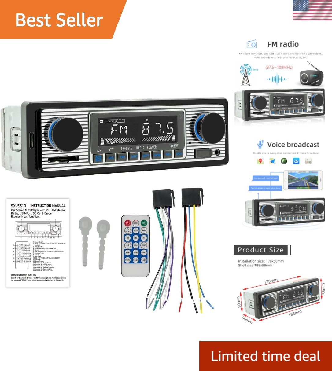 Classic 7″ Single Din Car Radio,Bluetooth Car Stereo, FM Radio,Car Audio Rece…