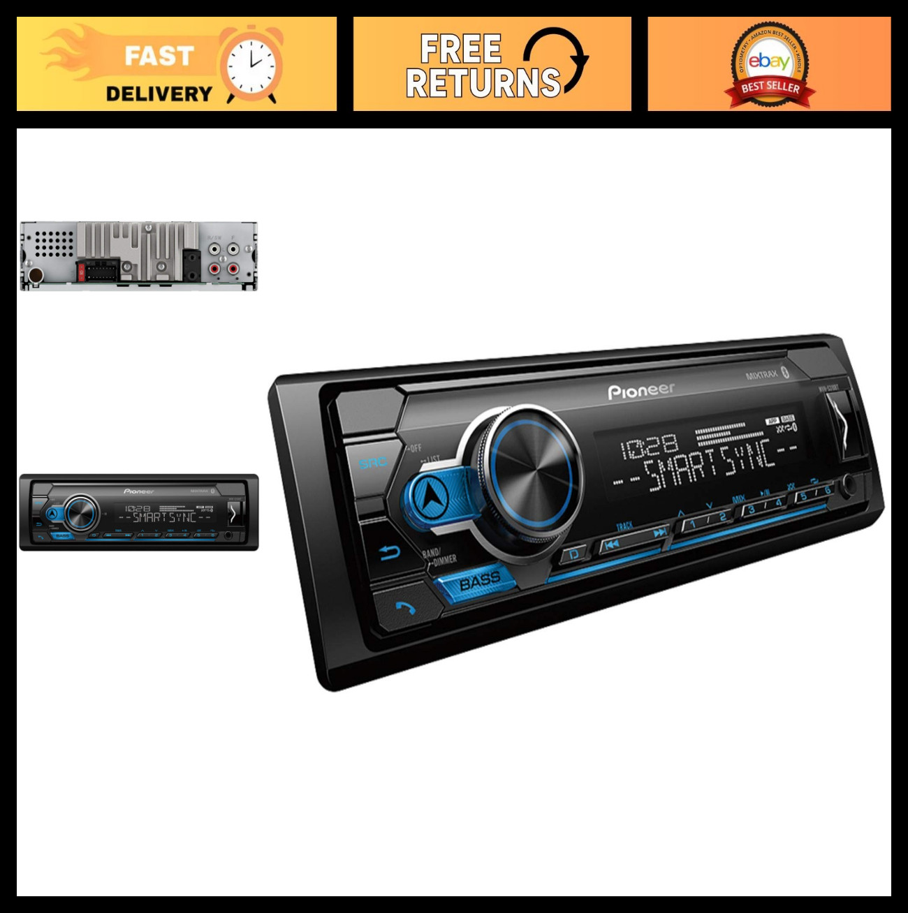 Single Din Bluetooth Car Media Receiver – USB, AUX, MIXTRAX, Pandora, Spotify, i