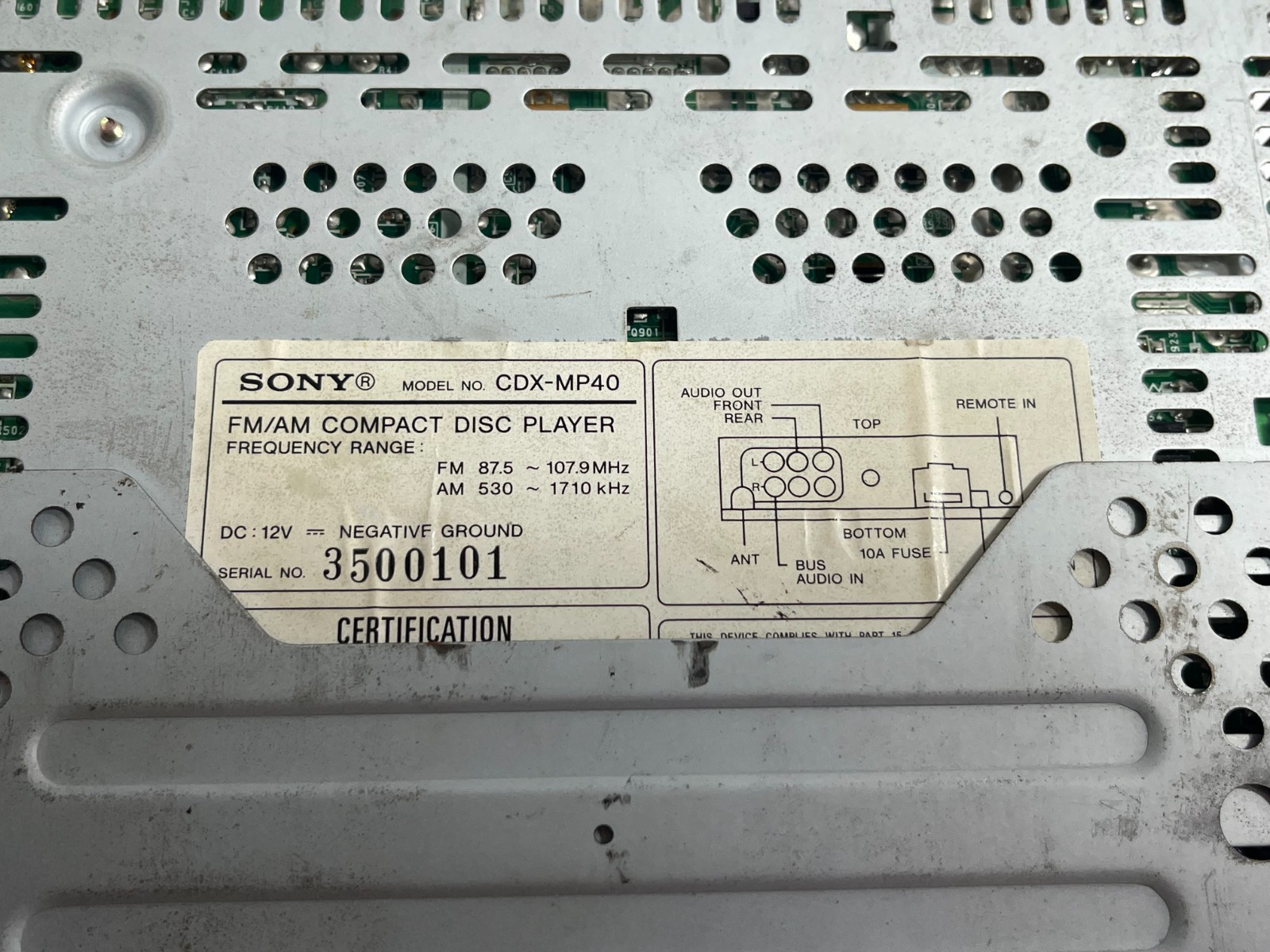Sony CDX-MP40 Radio (Parts & Repair Radio) Untested (Came From A Parts Car)