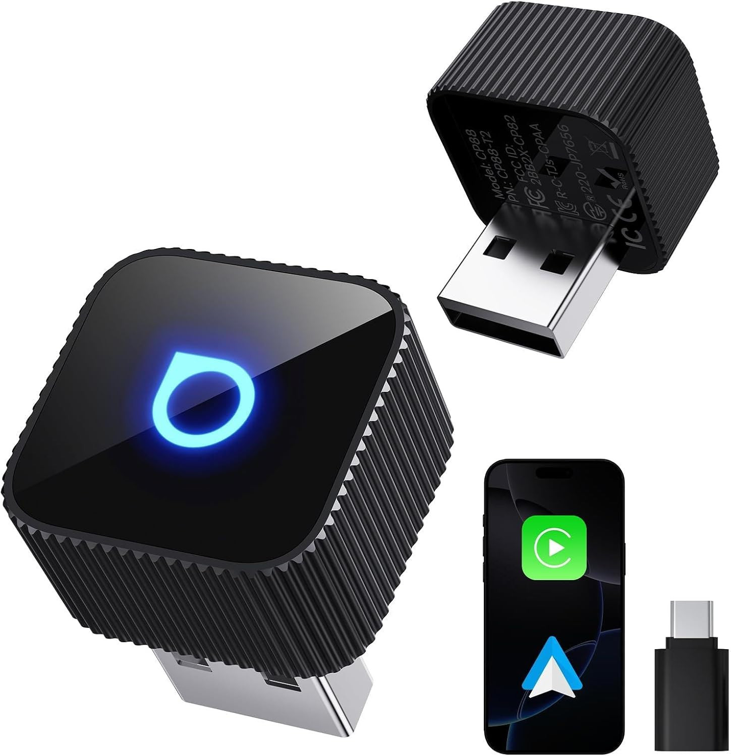 OTTOCAST Mini Slim Wireless CarPlay & Android Auto Adapter, USB-A/USB-C Dual Por
