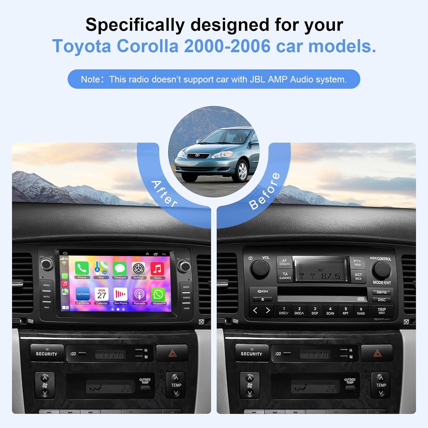 4+64G Car Stereo Radio For Toyota Corolla 2000-2006 Apple Carplay WIFI GPS Navi